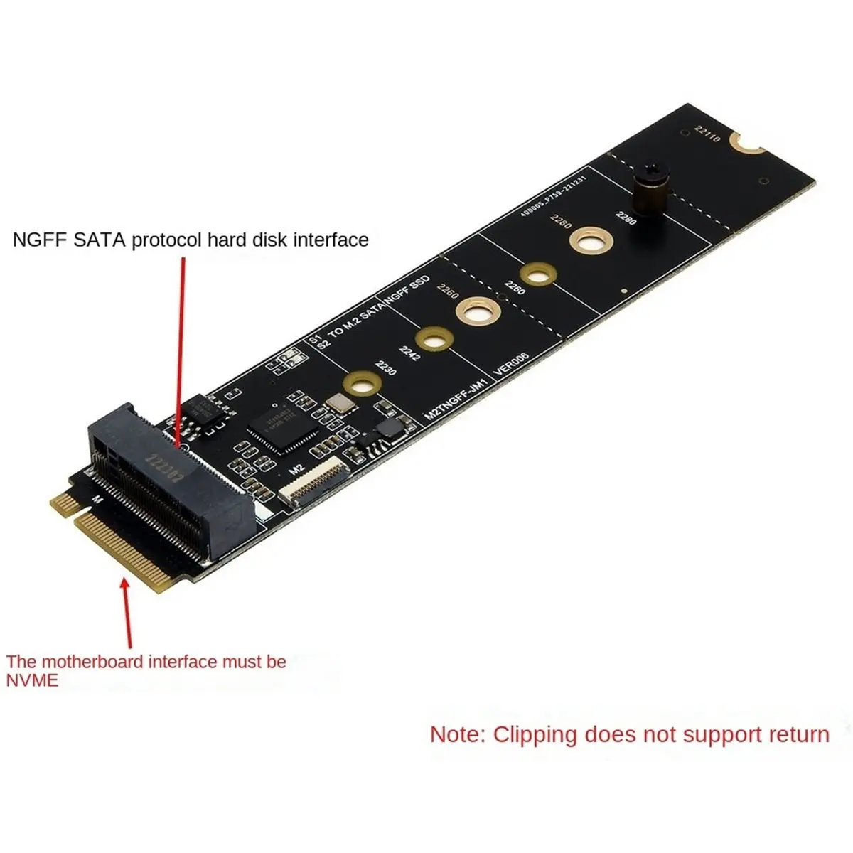 M.2 NVME to M.2 SATA SSD Adapter M Key to B+M Key SSD M2 Adapter Card JMB582 Chip for 2230 2242 2260 2280 M.2 SATA SSD