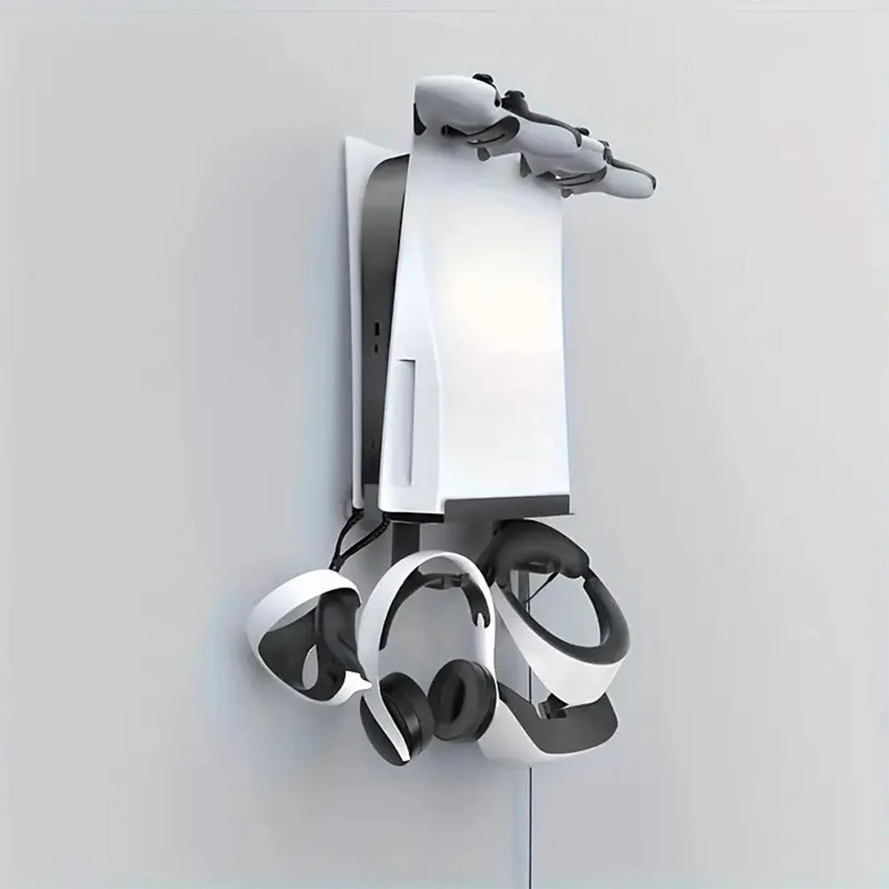 For Ps5 Wall Mount Bracket With Storage For Controller, Vr Headset & Headphones - Durable Abs Materia