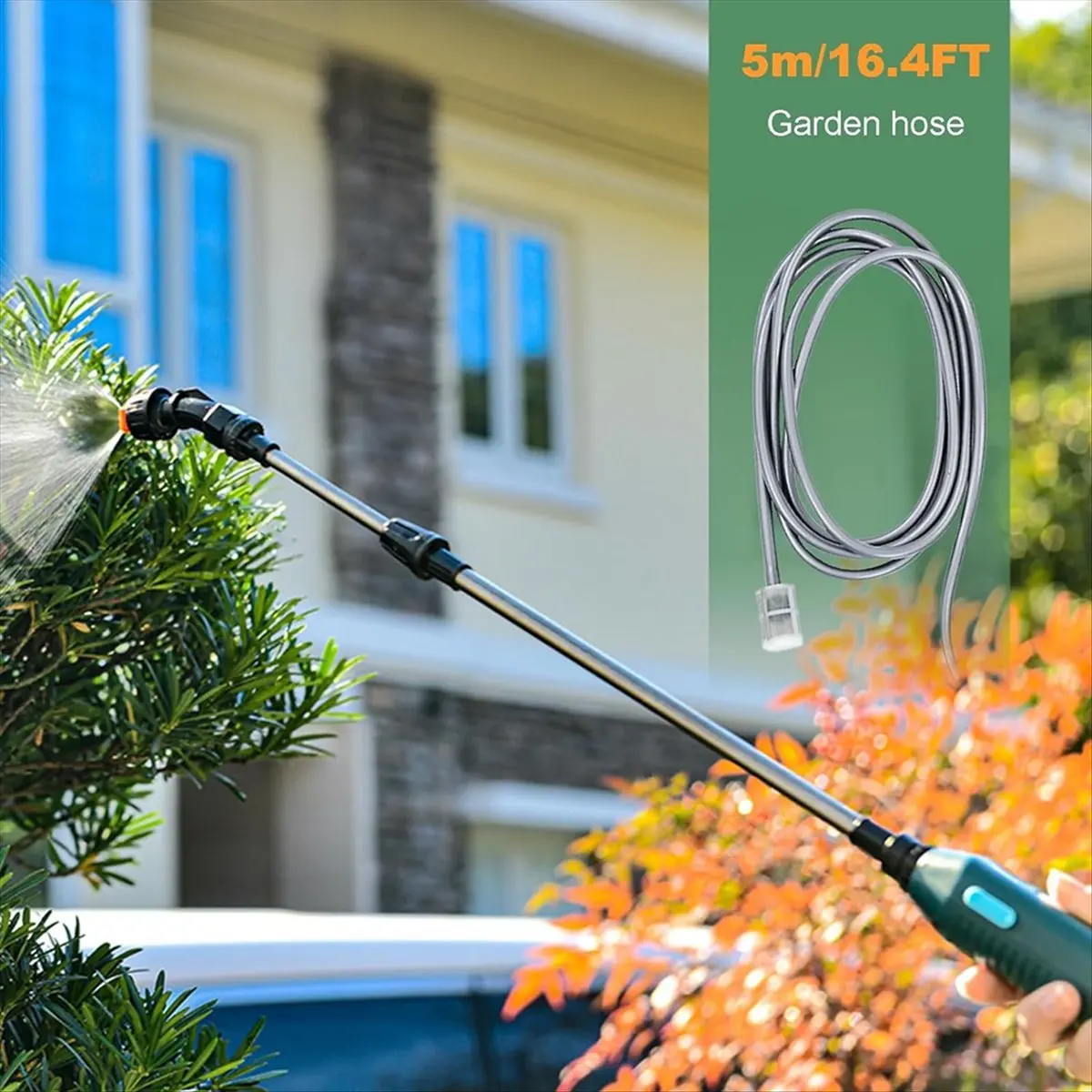 

kuaishan Battery Powered Spray Wand, Electric Sprayer with Power Display, 3 Nozzles and 16.4FT/5M Hoses, Power Display Handle