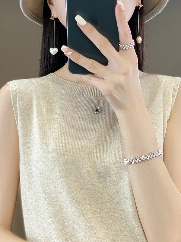 Sommer dünne gestrickte runde Ne Svel Weste Damen Loose Fit Top große Größe Innenbekleidung lässig Basic T-Shirt