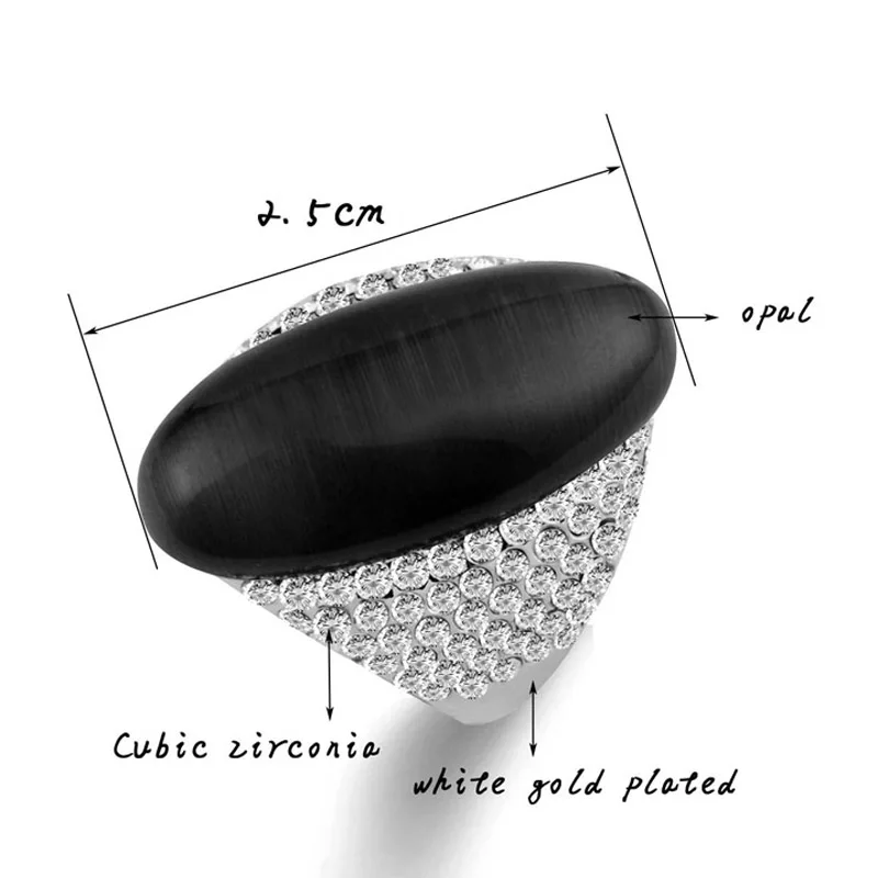 SINLEERY Vintage Big Black Opal Stone Shuttle Rings For Women Size 6 7 8 9 10 Silver Color Ring Wedding Party Jewelry JZ512