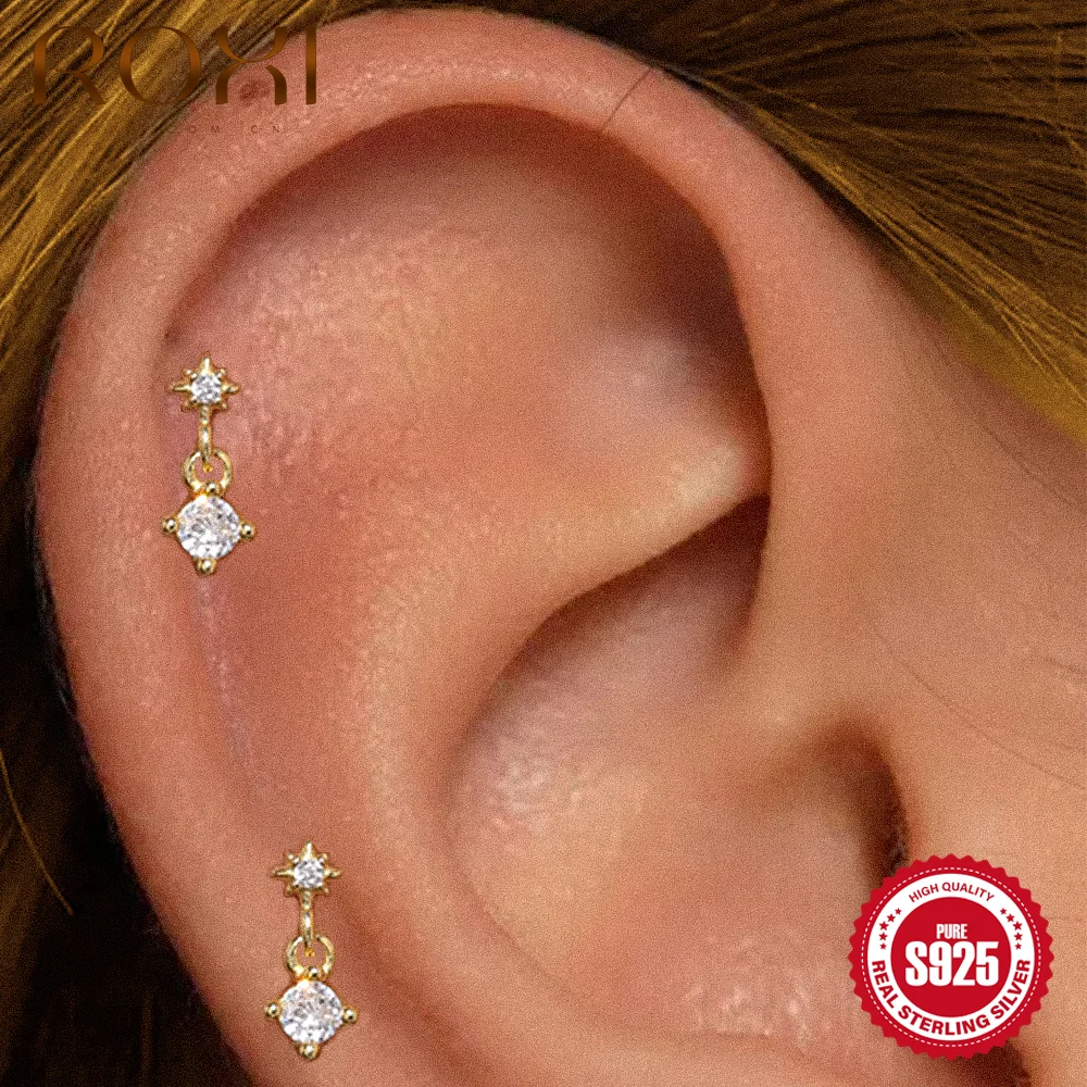 ROXI 925 Sterling Silver Dainty Tassel Chain Internal Thread Cartilage Piercing Earring 1PC Anti Allergic Women Wedding Jewelry