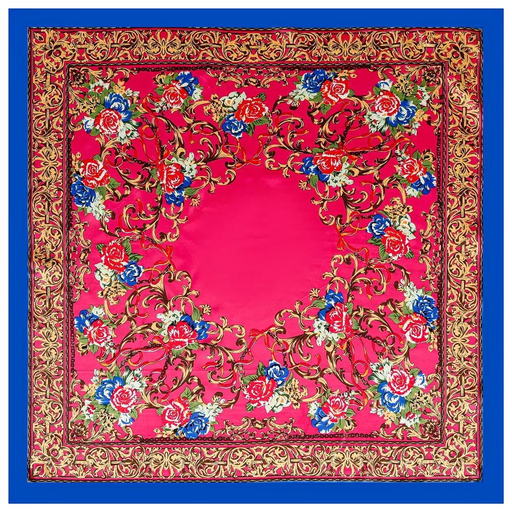 90*90cm Peony Printed Elegant Fashion Twill Weave Satin Silk Large Square Scarf Women\'s New Decorative Scarf Shawl