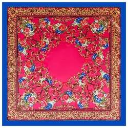 90*90cm Peony Printed Elegant Fashion Twill Weave  Satin Silk Large Square Scarf Women's New Decorative Scarf Shawl