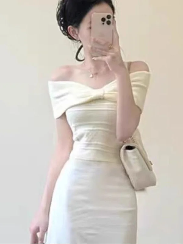 

Stunning Knot One Shoulder Knitted Sweater Women's Fashion Korean Style High Waist Splice Short Length Sleeveless