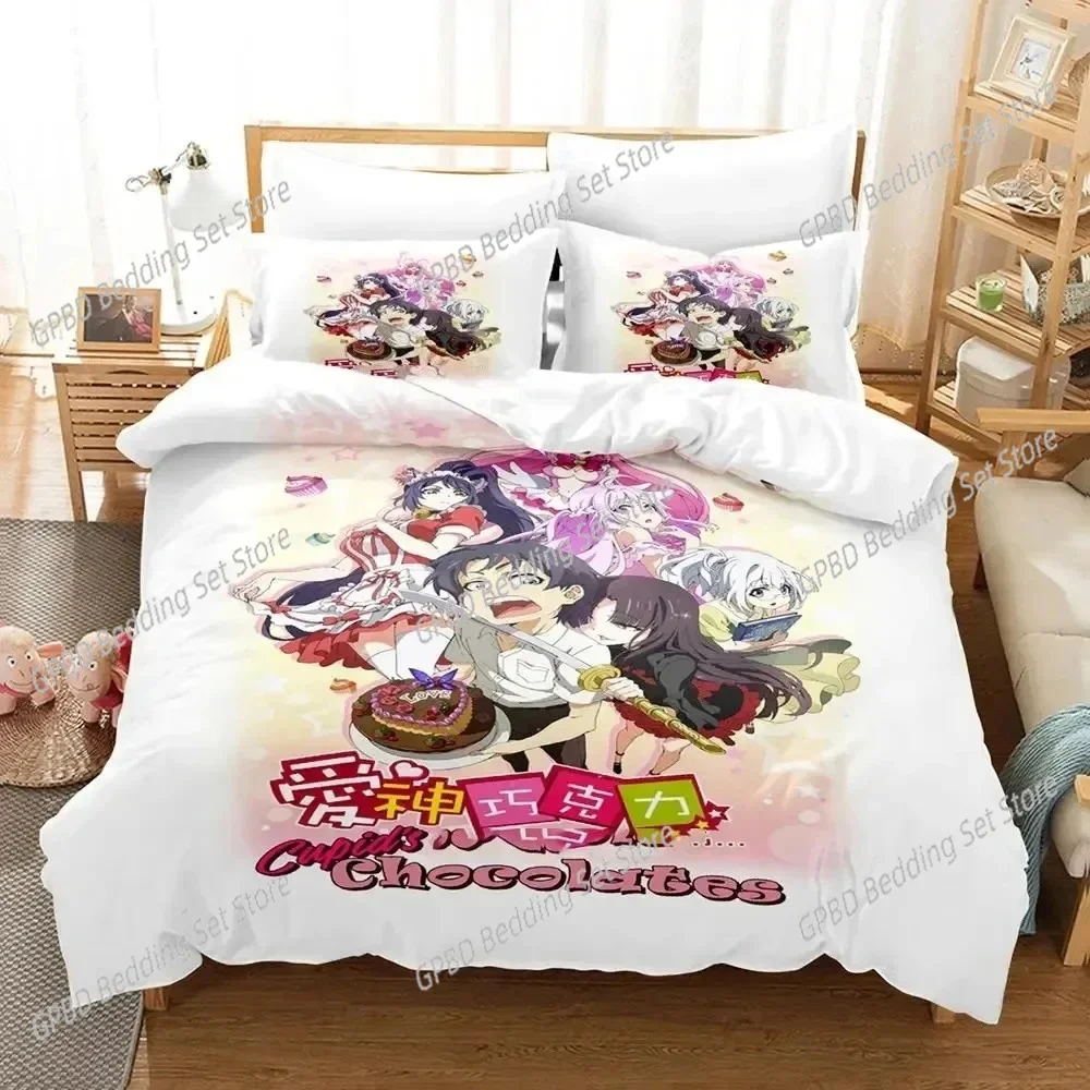 

Anime Cupids Chocolates Bedding Set 3D Printed Suitable for Bedroom Duvet Cover Set With Pillowcases Kids Home Textile