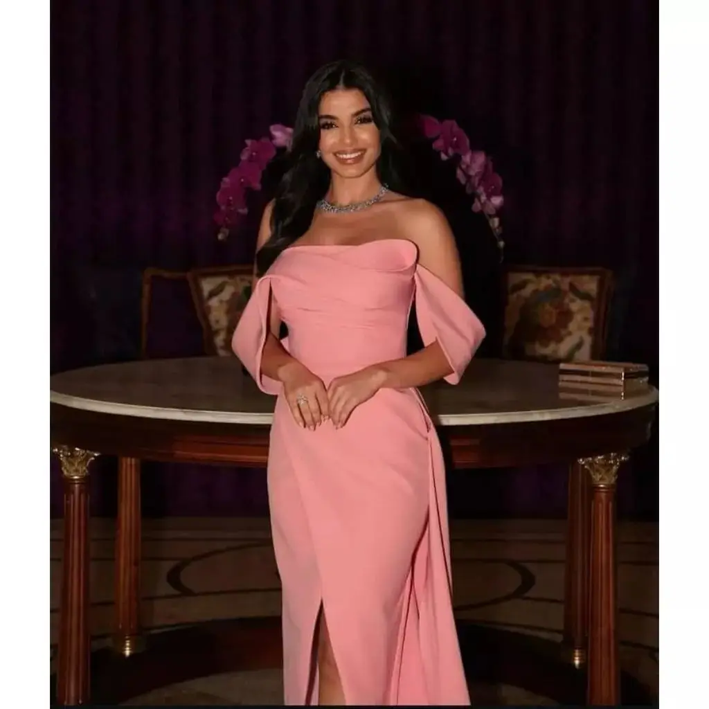 SWEMILE Column Off-The-Shoulder Neckline Floor-Length Chiffon Zipper Up Short Sleeves Dresses For Special Events Birthday Dress