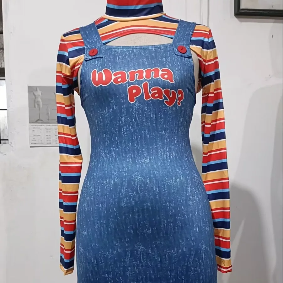Disfraces de Halloween para mujer, pesadilla aterradora, Cos Killer Wanna Play, traje de personaje de película, disfraz de Chucky, conjunto de Halloween 7 vendido