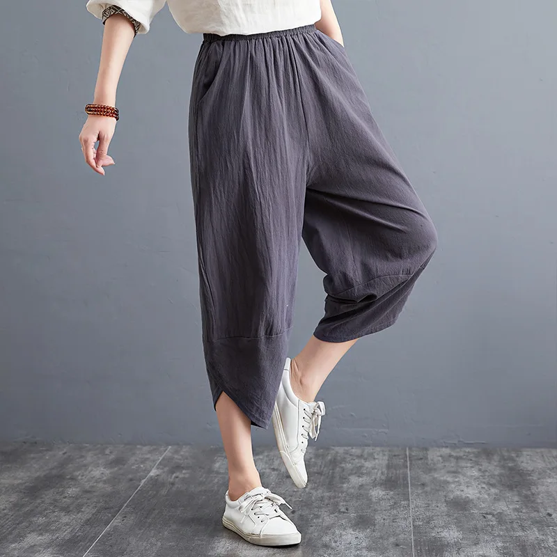 2022 New Summer Women Cotton Solid Casual Pants Fashion Ladies Black Pants