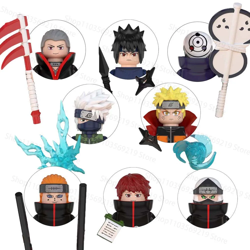 8 stks/set Naruto Animatie Spel Perifere Speelgoedstenen Cartoon Actiefiguren Montage Puzzel Onderwijs Collectie Ornament Model