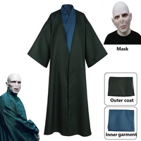 Movie Lord Voldemort Cosplay Costume Mask Halloween Cloak Dark Green Party Robe Cape School Uniform prop Outfit
