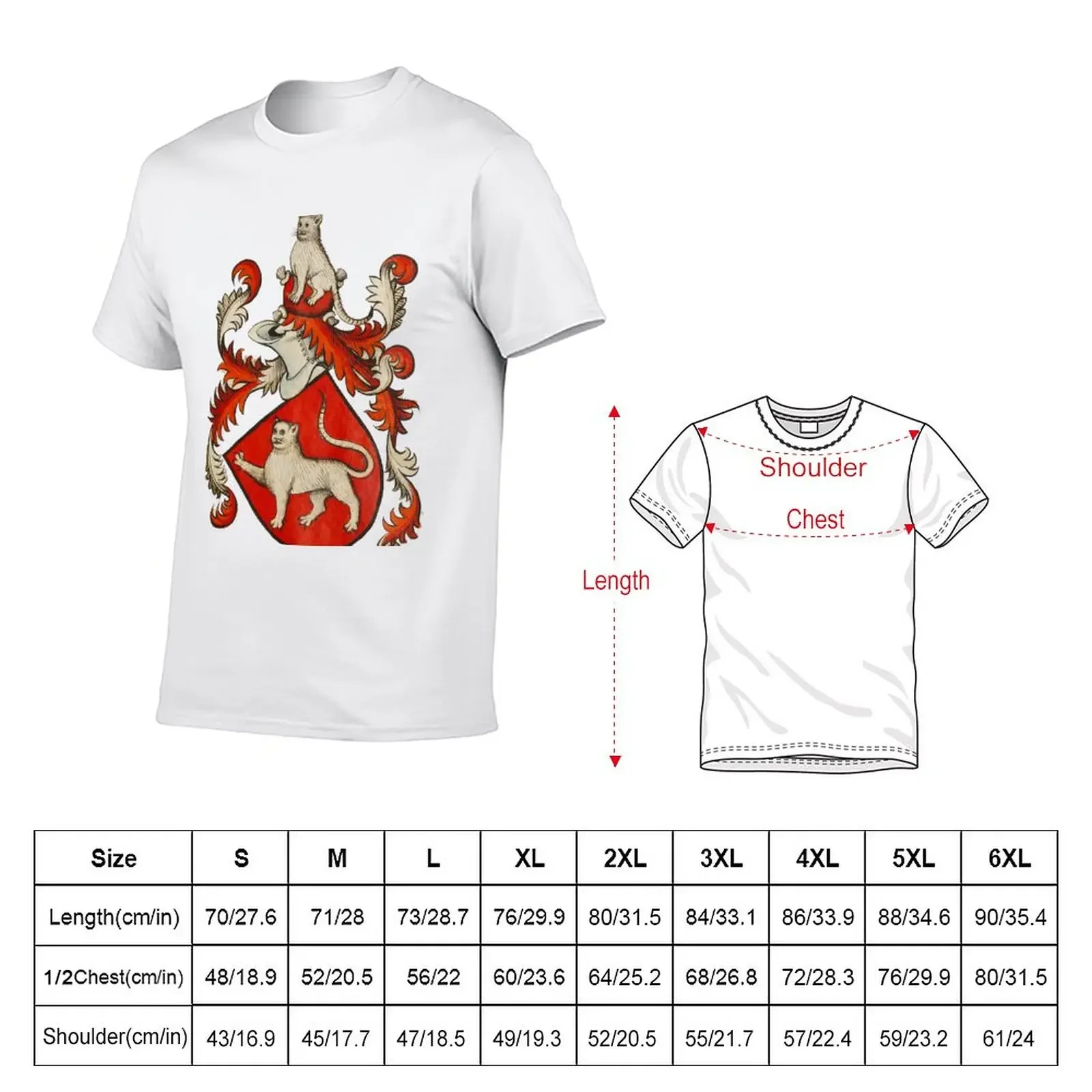 MEDIEVAL HERALDIC CATS Coat of Arms in Red Ivory colors T-Shirt tees vintage t shirts black t shirts for men