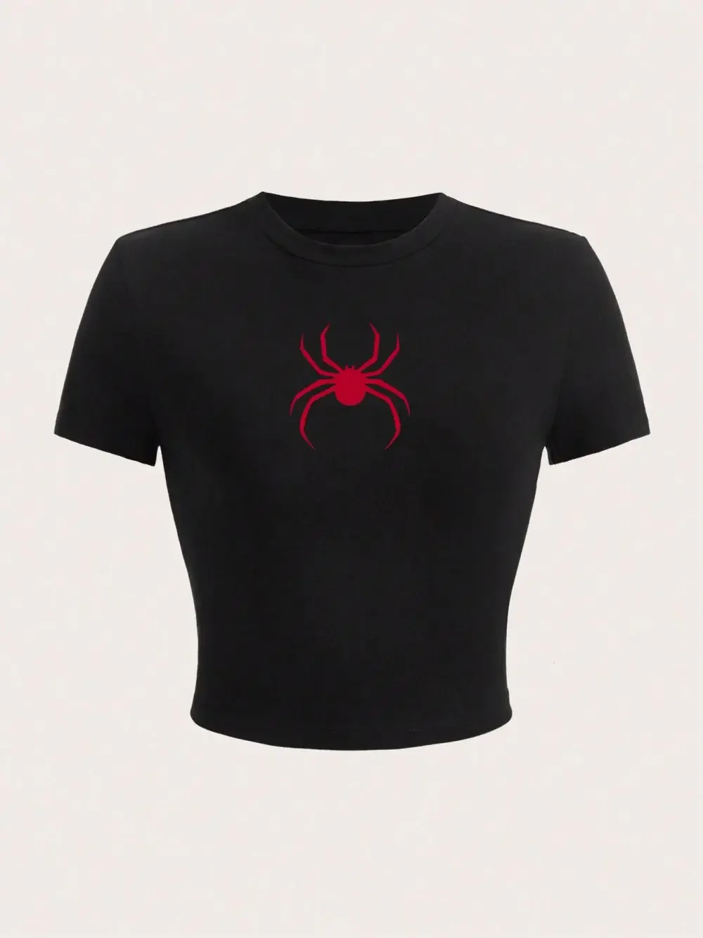 Simple Red Spider Prints Crop T-Shirt Street Cropped Navel Women Short Sleeve Comfortable Breathable Stretch Soft Female Clothes