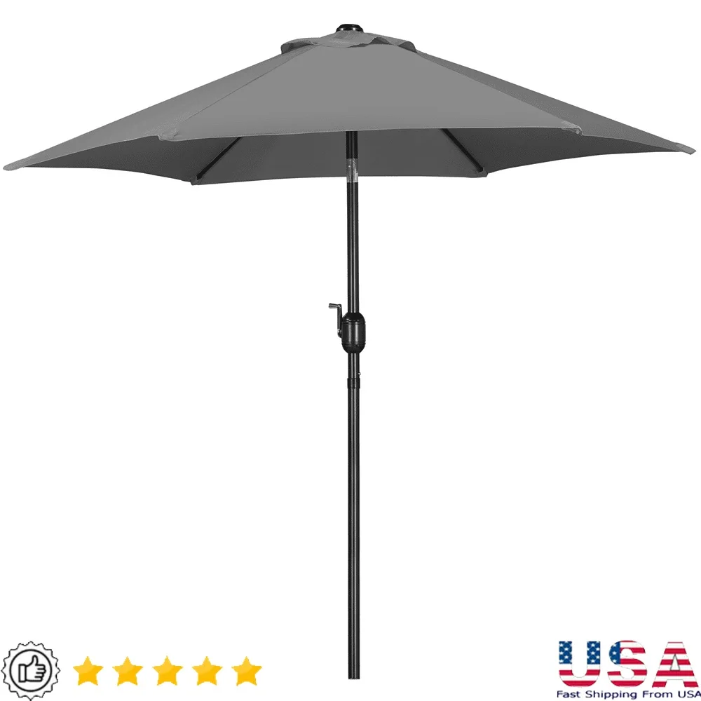 

7.5ft Outdoor Patio Umbrella Water-Resistant Crank Tilt Hexagon Canopy Garden Deck Poolside Café Easy Assembly