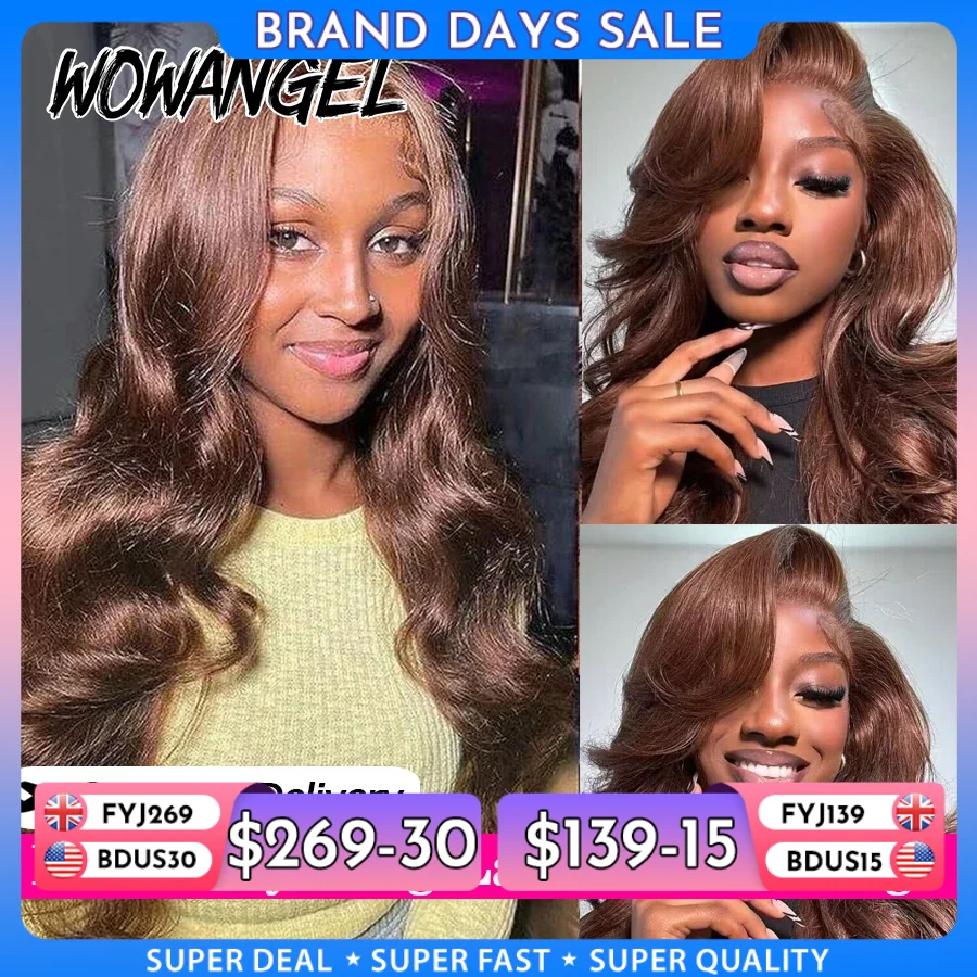250 % vor allem 13 x 6 HD Lace Frontal Perücken schokoladenbraune Körperwellenperücken Melt Skins Echthaarperücken vorgezupft für Frauen