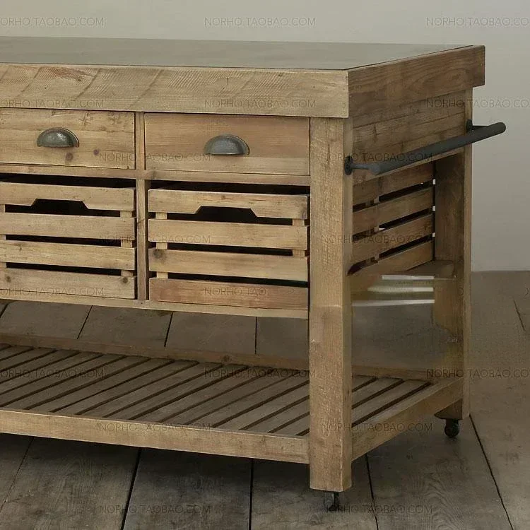 Wood Movable Middle Island Table Marble Sideboard Cabinet with Drawer Storage Cabinet Kitchen Console Kitchen Counter