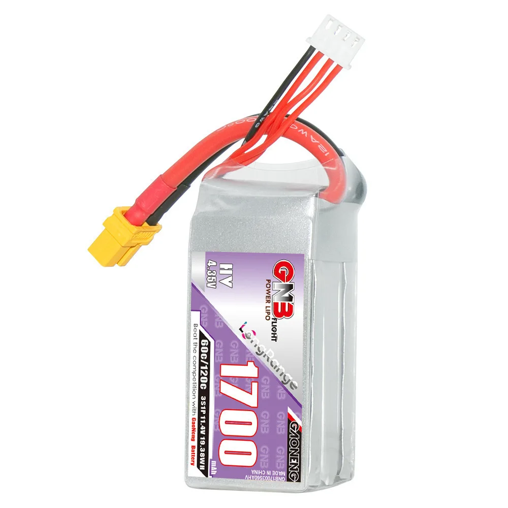 Batterie Lipo GNB 3S 11.4V, 1700mAh, 60C/120C, avec prise compte 60, pour importateur, hélicoptère, avion, quadricoptère, solitaire FPV, 3 pièces