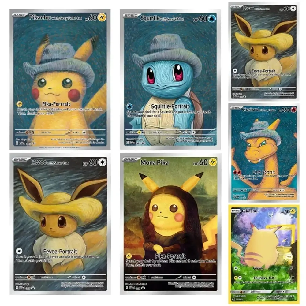 DIY Pokemon Van Gogh Museum Pikachu Collection Cards Pokemon Classic Single Card Game Anime Self Made Cards Gift Toys