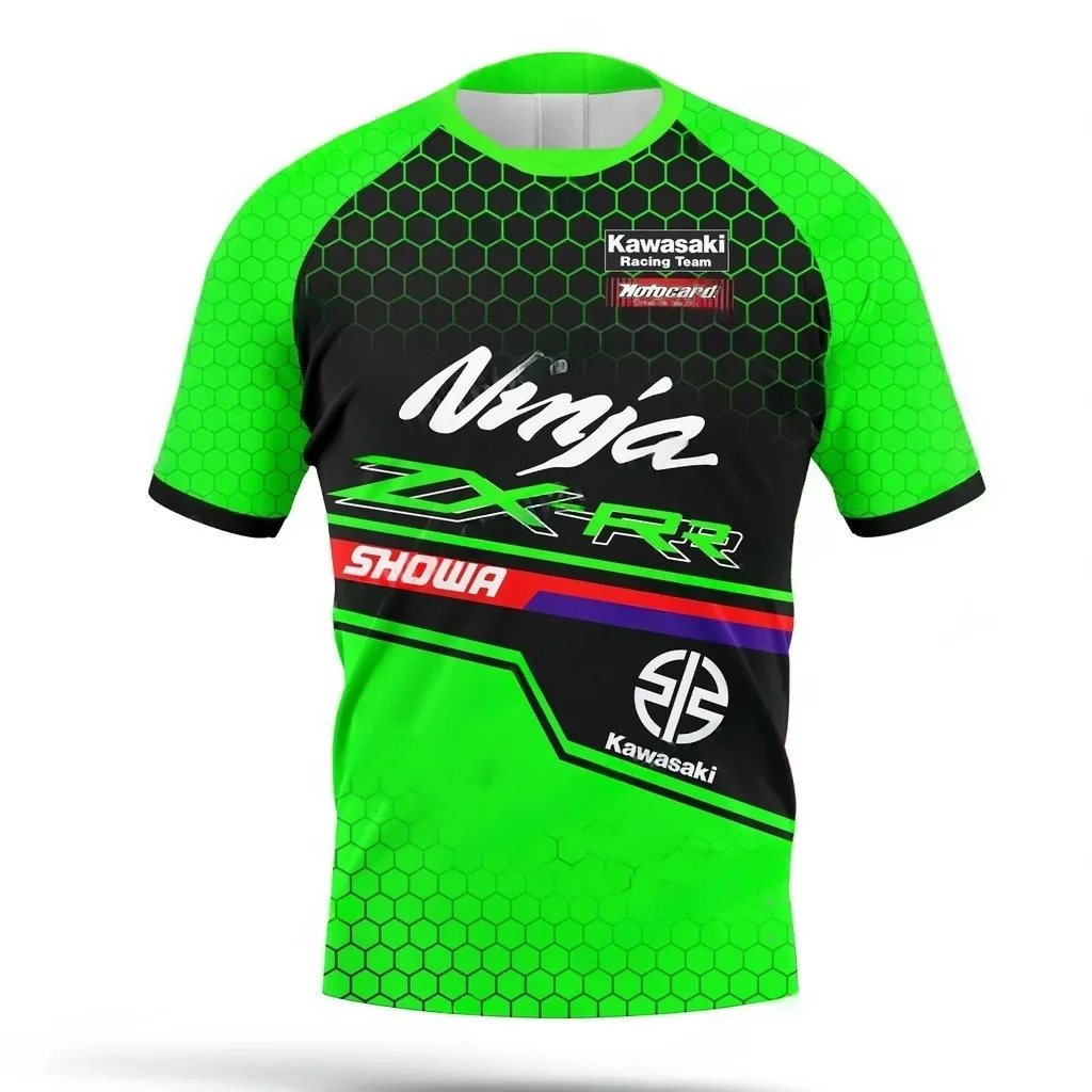

Summer Men's Round Neck Short Sleeved T-Shirt Kawasaki Motorcycle Print Breathable Quick Drying Sports Comfortable Sports Top