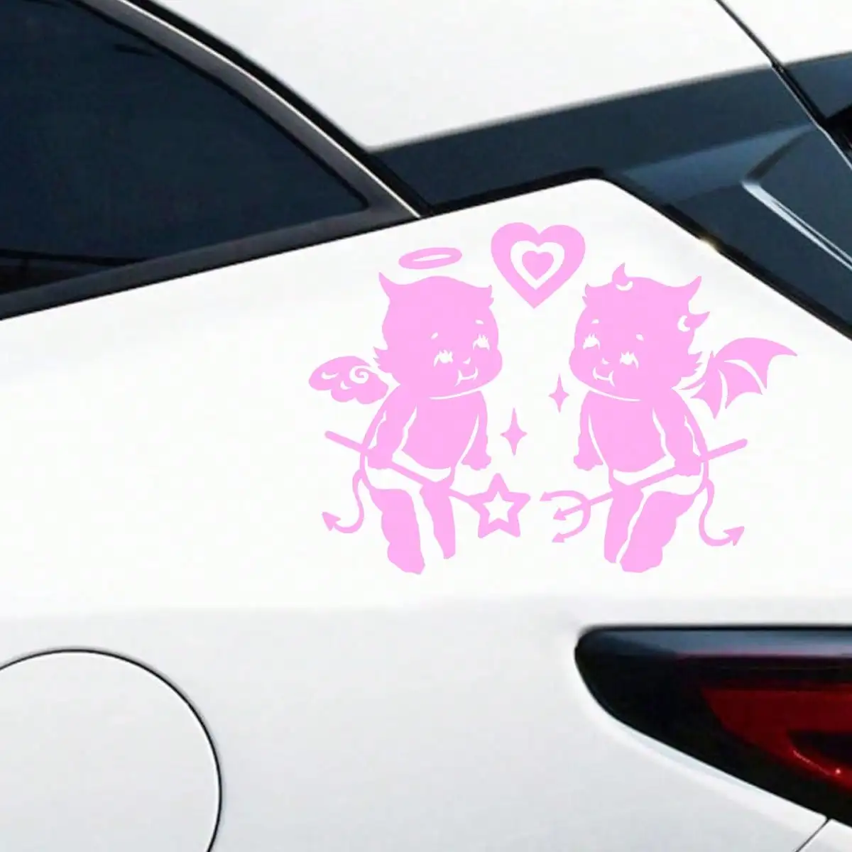 Cute Angel & Devil Baby Love Heart Car Decal Couple Cartoon Vinyl Sticker For Car Window Fuel Tank Decor Auto DIY Stickers