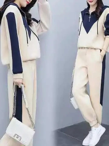 

Ladies Sportswear Set Casual Fashionable Sweatshirt Two-Piece Suit Korean Style High Waist Long Pants Polyester Fiber Zipper ...