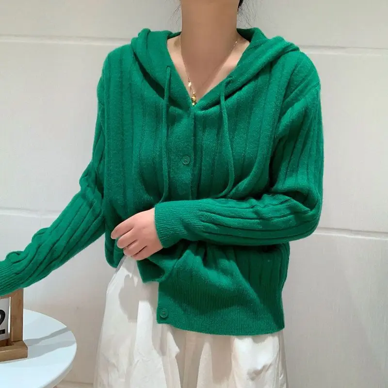 New Autumn Winter Fashion Hoodies Long Sleeve Tops Cardigan Women Clothing Button All-match Knitting Simplicity Sweater