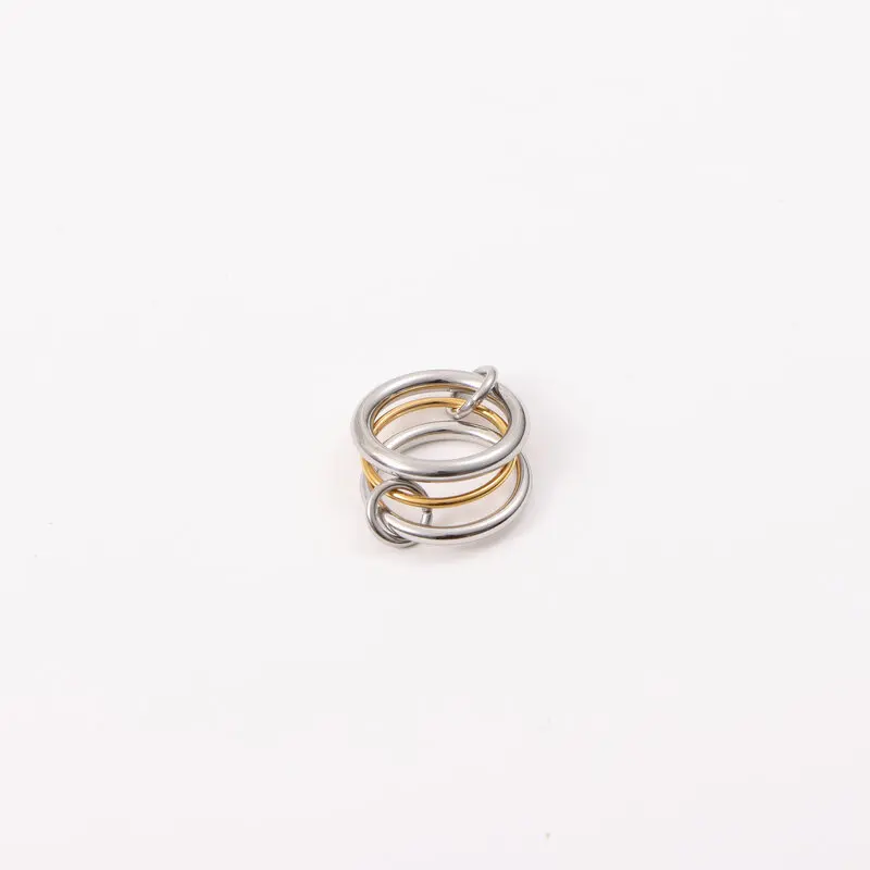 European And American Fashion New Titanium Steel Plated 18k Gold Tricyclic Color Ring