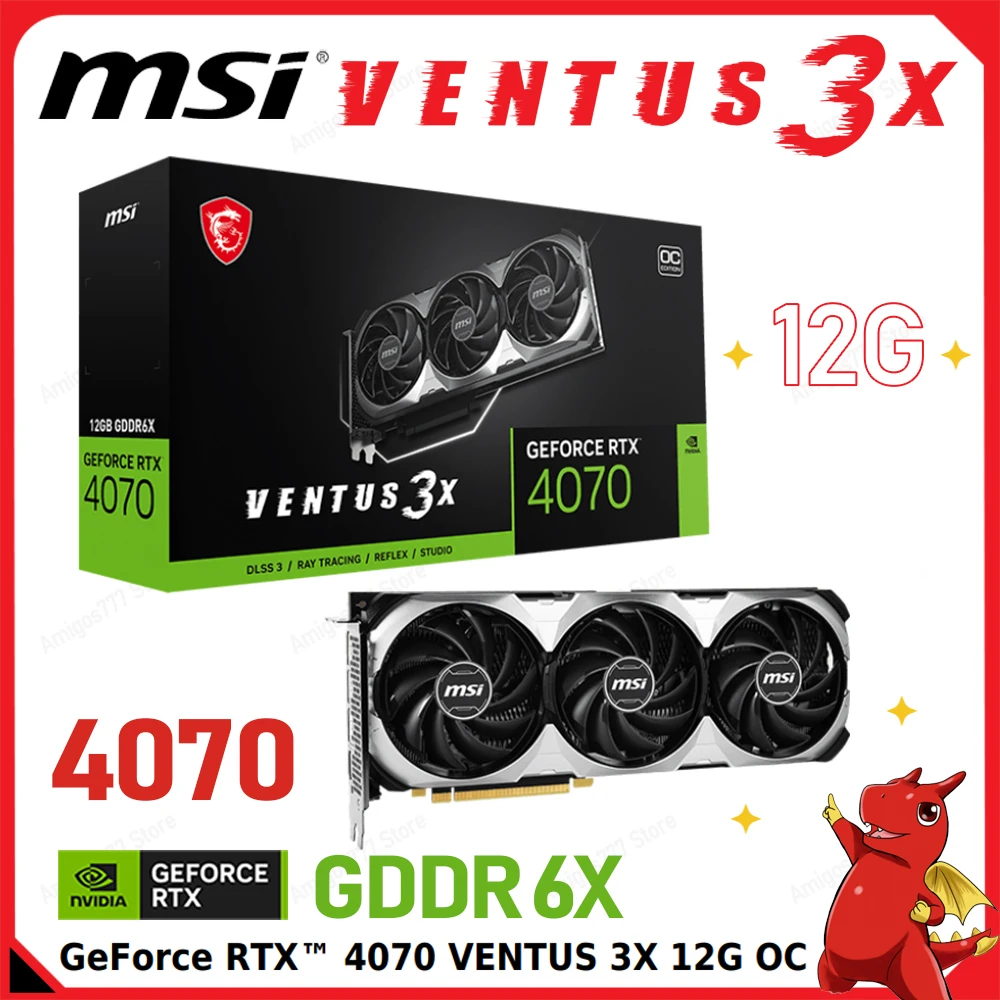 

MSI GeForce RTX 4070 VENTUS 3X 12G OC Video Cards GPU Desktop CPU Motherboard GDDR6X 12GB 2505 MHz 192 bit Graphics DP HDMI New