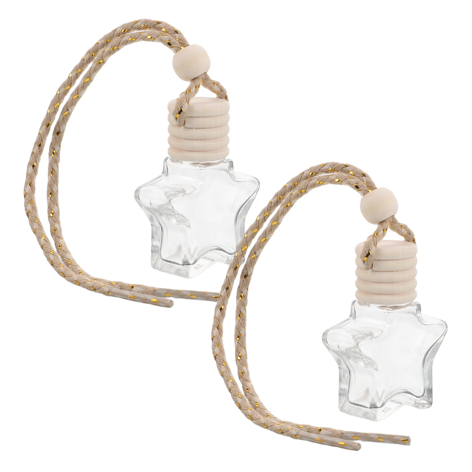 

2pcs Five-pointed Star Empty Bottle Glass Car Decoration Aroma Pendant Home Use Refillable Essential Oil Perfume Diffuser