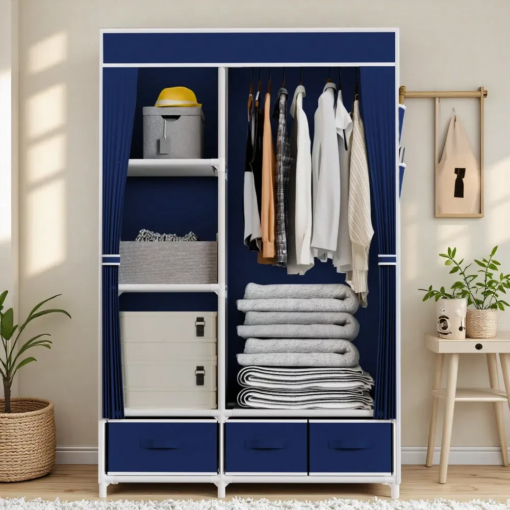 

Портативный шкаф для одежды из нетканого материала с перекладиной для вешалок, быстро и легко собирается, идеально подходит для спальни, гардеробной, общежития.