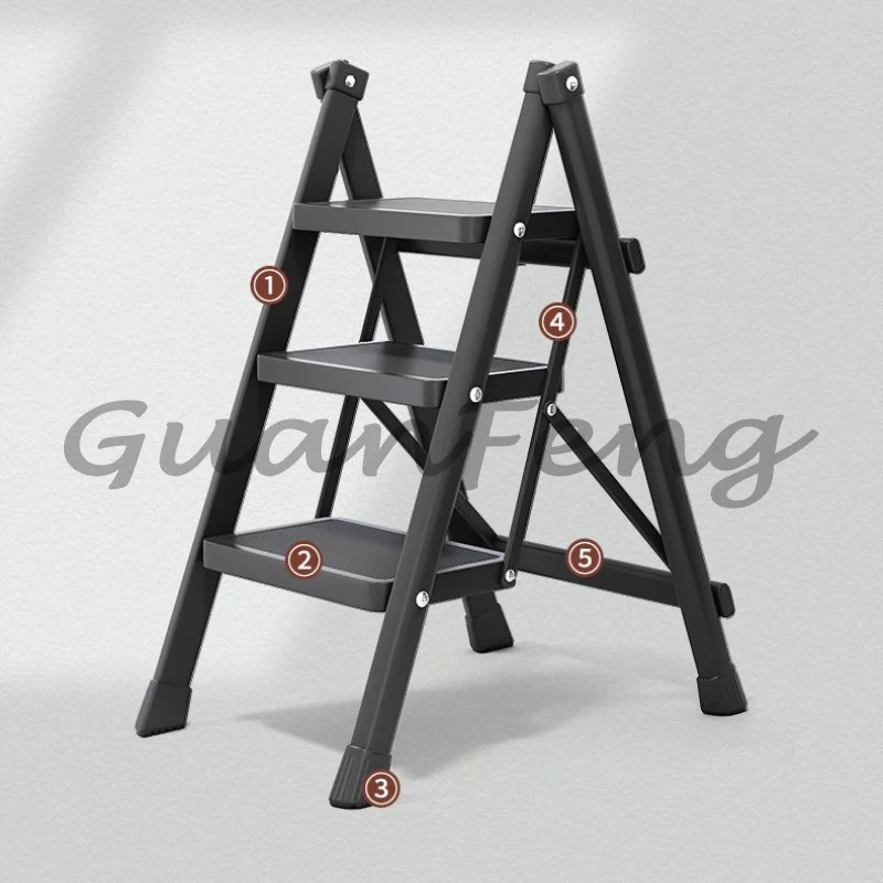 Folding Telescopic Multi‑Function Three‑Step Stepladder Thickened Tubes Anti‑Slip Stable Lightweight Climbing Ladder