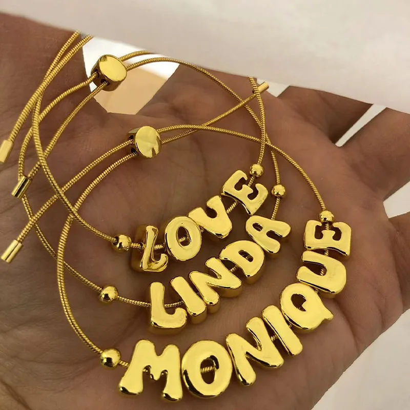 

Customized DIY Bubble Slider Bracelet Personalized 18k Gold Plated A-Z Initial Letter Chunky Bracelet For Women Jewelry Gifts