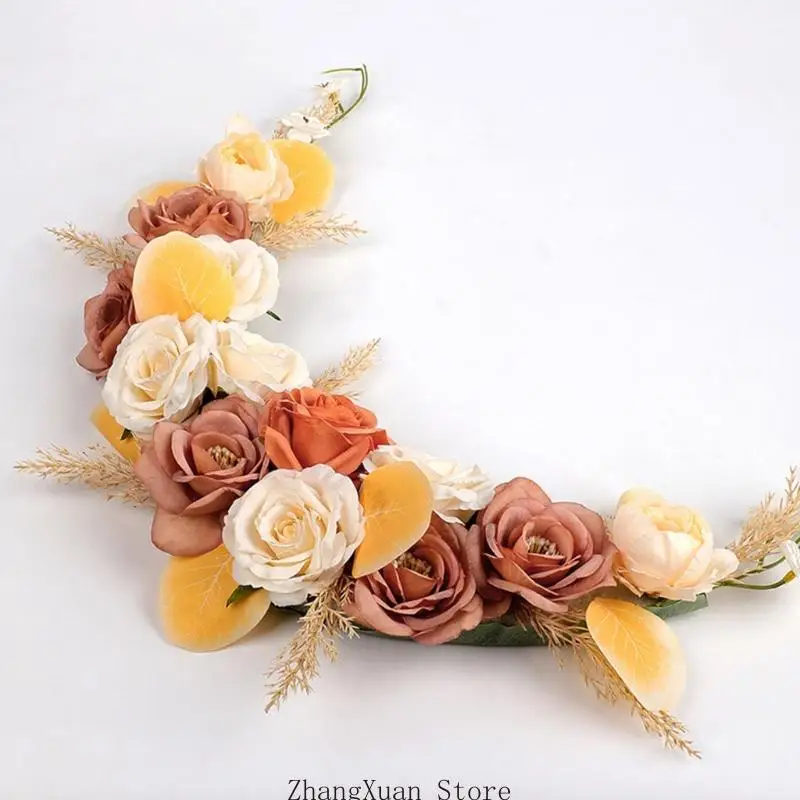 Dekorativer künstlicher Blumenkranz mit realistischen Seidenrosen für Party-Hintergrund, Herbst-Hochzeitstisch-Blumenarrangement – Detail 9