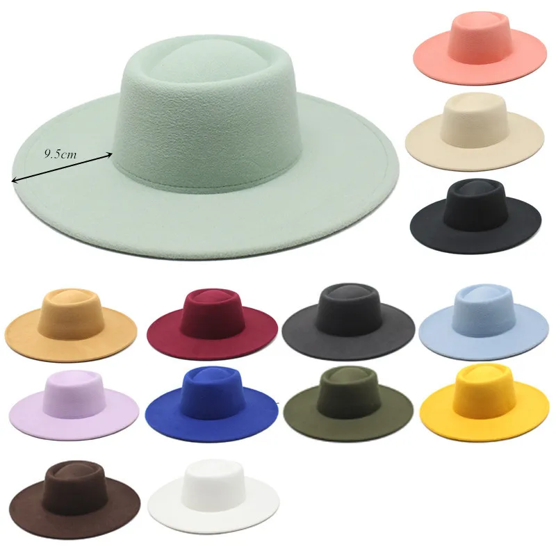 

New Arrival Autumn And Winter Woolen 9 5cm Big Brim Jazz Top Hat Men S And Women S Concave Convex Ring Top Hat Felt Cap