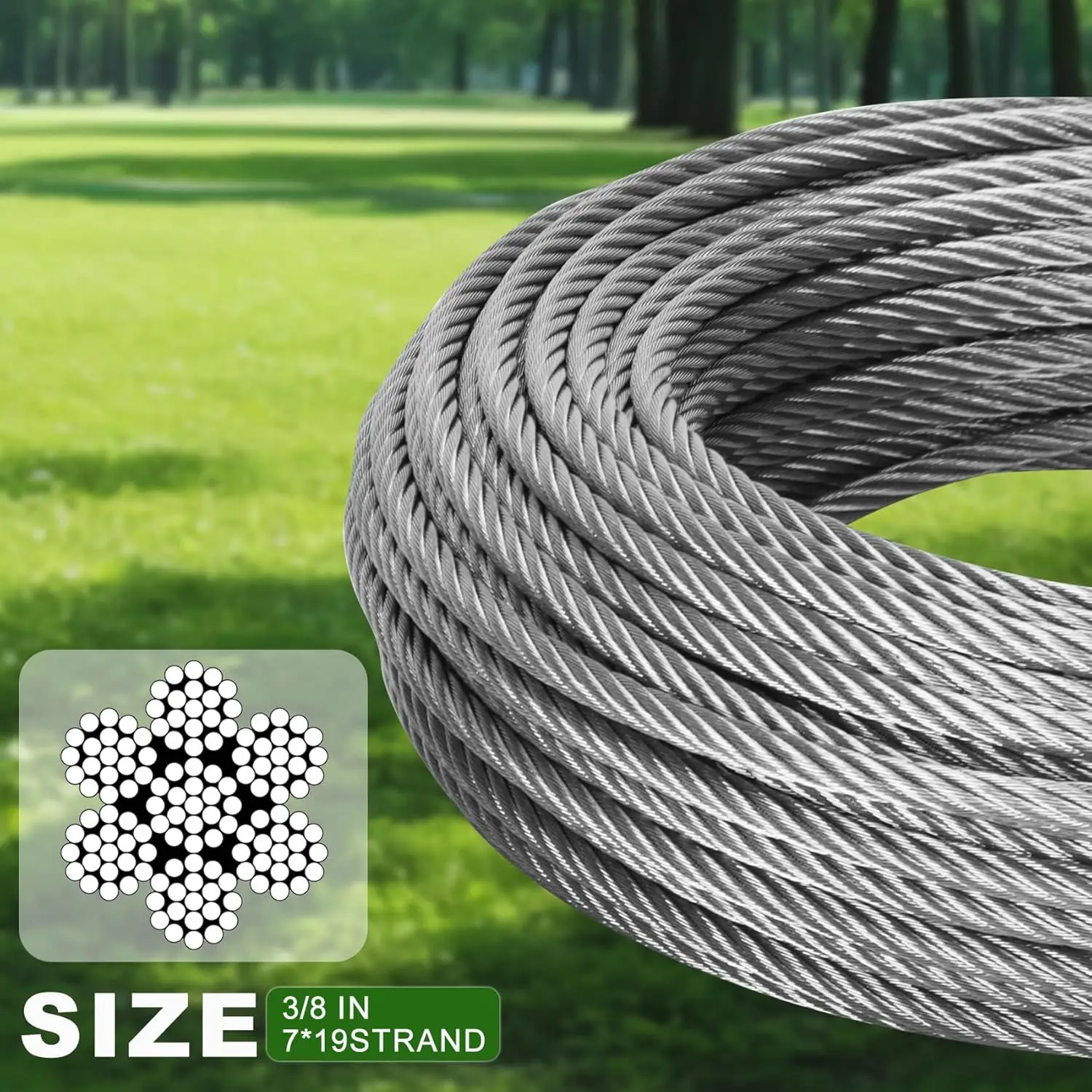 Stainless Steel Cable, 7x19 Strands Wire Rope Cable, Wire Rope with 12000 lbs Breaking Strength, Stainless Steel Wire Rope with