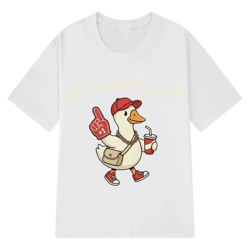 Off To Watch Baseball Funny Silly Goose T-shirt Men Women Hip-hop T-shirts Short-sleeved Loose Casual Cotton Oversized T-shirts
