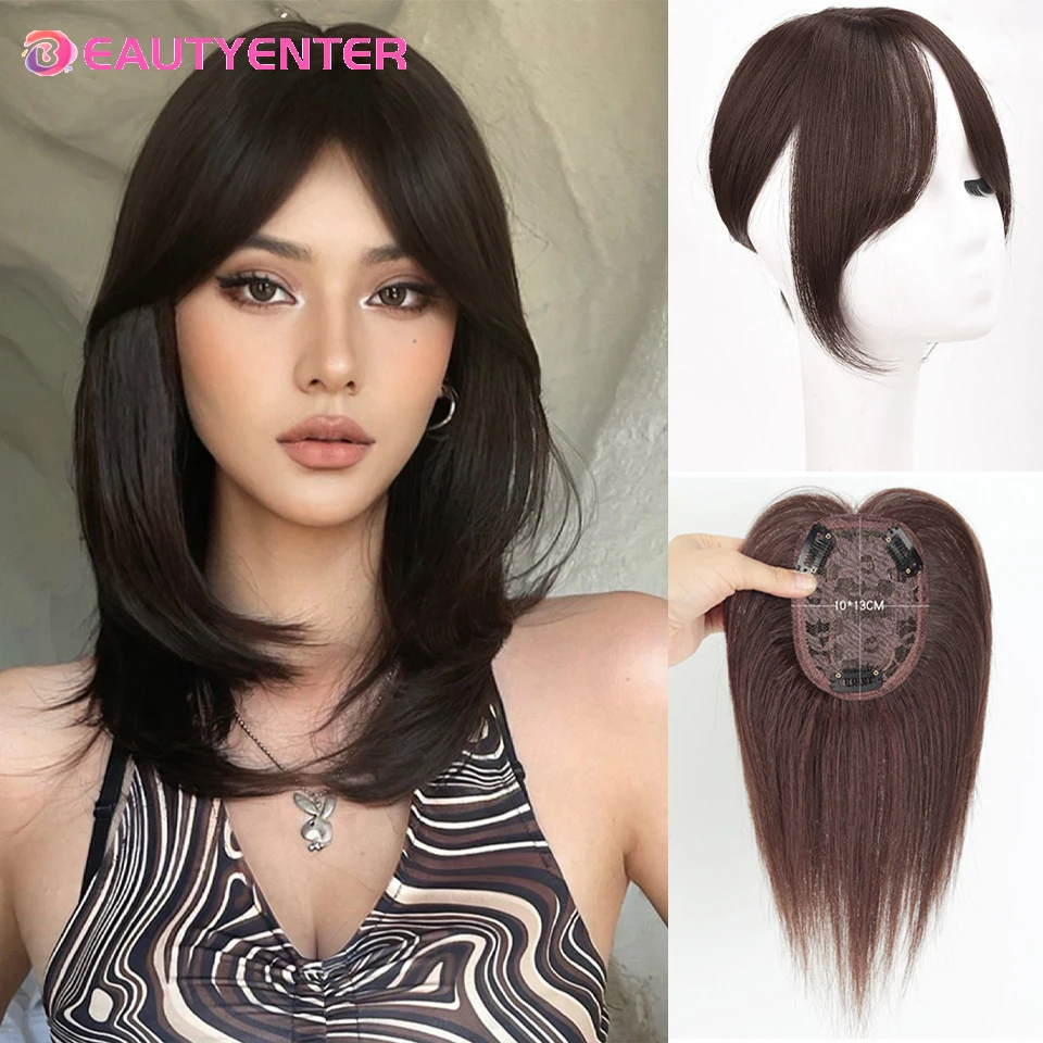 Beautyenter cabelo sintético franja extensão do cabelo lado franja franja grampo de cabelo em franja luz marrom perucas de alta temperatura