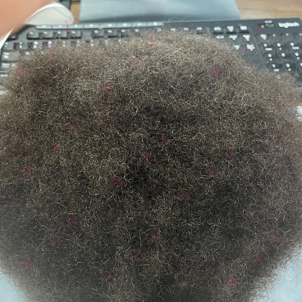 6 مللي متر الأفرو ضيق مجعد بني فاتح أسود رجالي شعر مستعار 100% خصلات الشعر المستعار الإنسان أحادية الدانتيل بولي Base قاعدة نسج الاصطناعية خط شعري غير قابل للاكتشاف