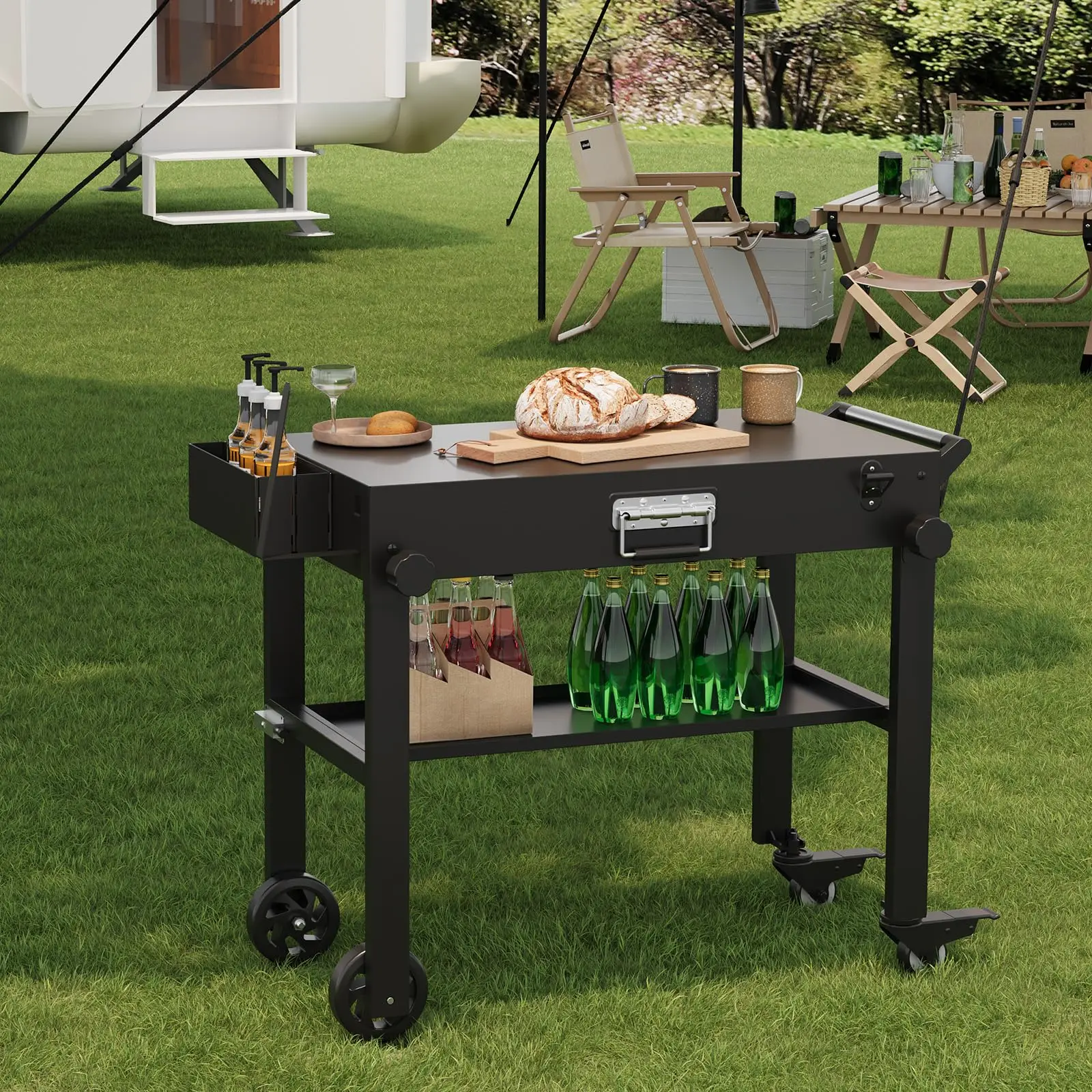 Factory Direct 2026 Grill Cart for Blackstone Griddle, Foldable Cart Table with Wheels, Stainless Steel Tabletop, Portable Outdo