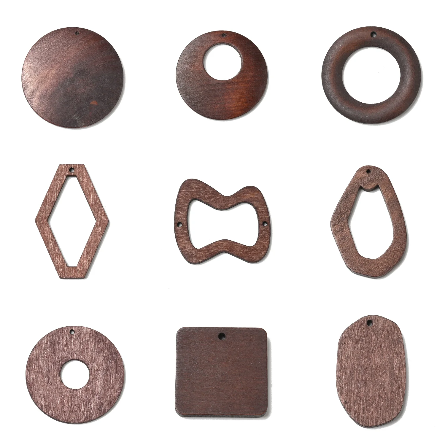 

48Pcs Brown Wooden Big Pendants Walnut Wood Tone Geometric Round Rhombus Wooden Charm Connector for Jewelry DIY Earring Necklace