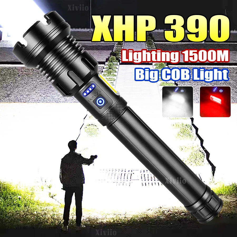 

2025 Мощный XHP390 фонарик USB.