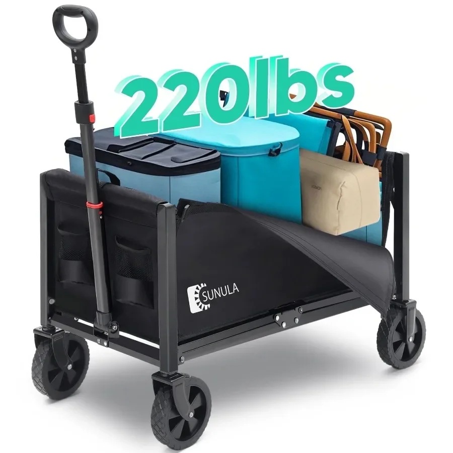 

Sekey 220LBS Collapsible Wagon Cart 3 in 1 Foldable Wagon with Wheels 2 Cup Holder Folding Lightweight Utility Cart for Grocery