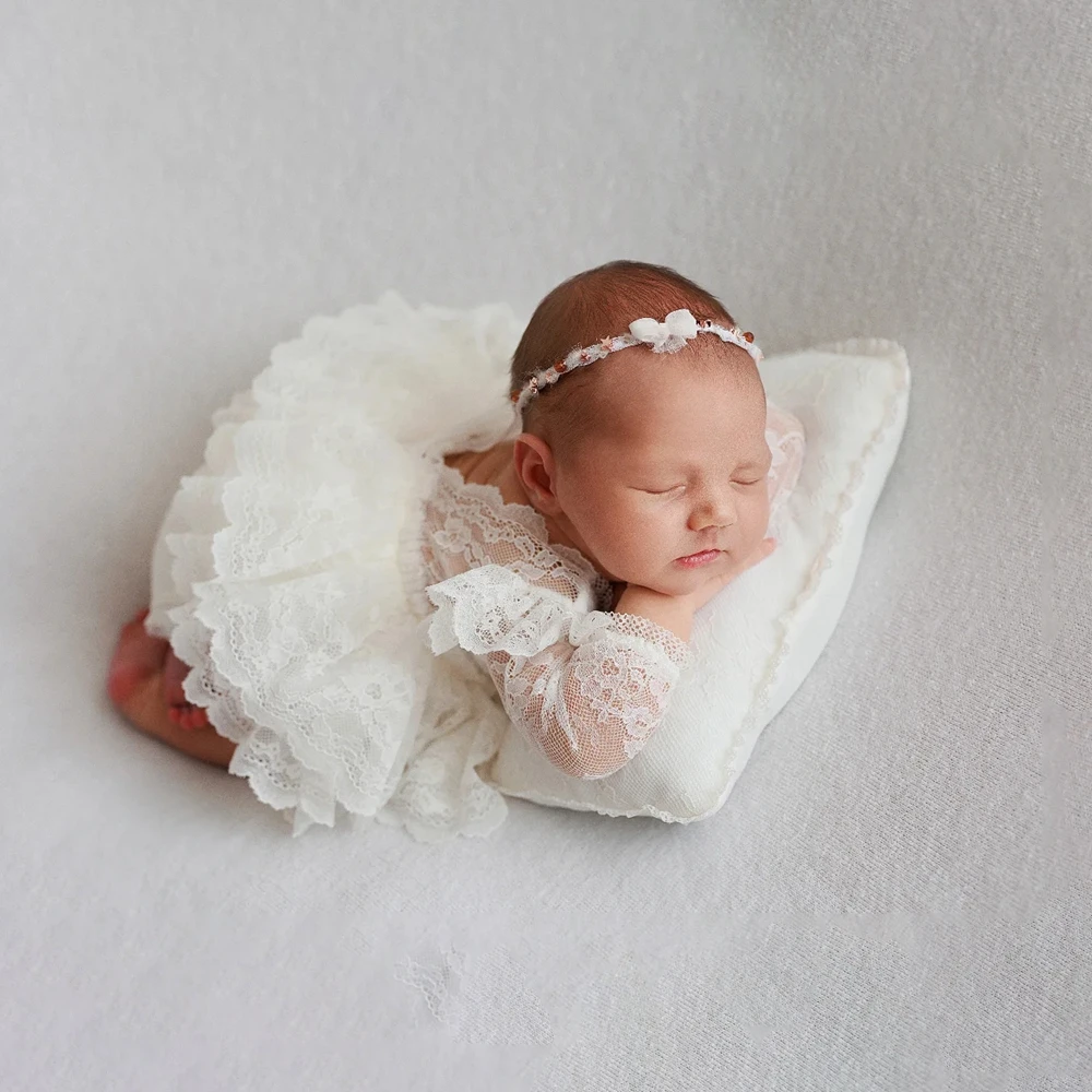 Newborn Photography Props Girl White Lace Romper Infant Photoshoot Clothing Baby Princess Outfit Studio Posing Tutu Dress