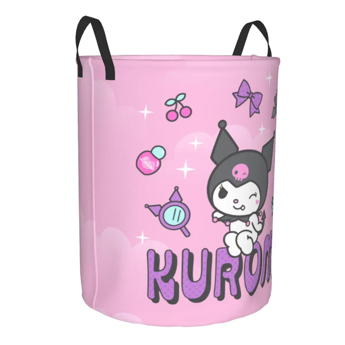 Custom Cartoon Kuromi Skull Laundry Basket Collapsible Cute Rabbit Anime Clothes Hamper for Nursery Kids Toys Storage Bag