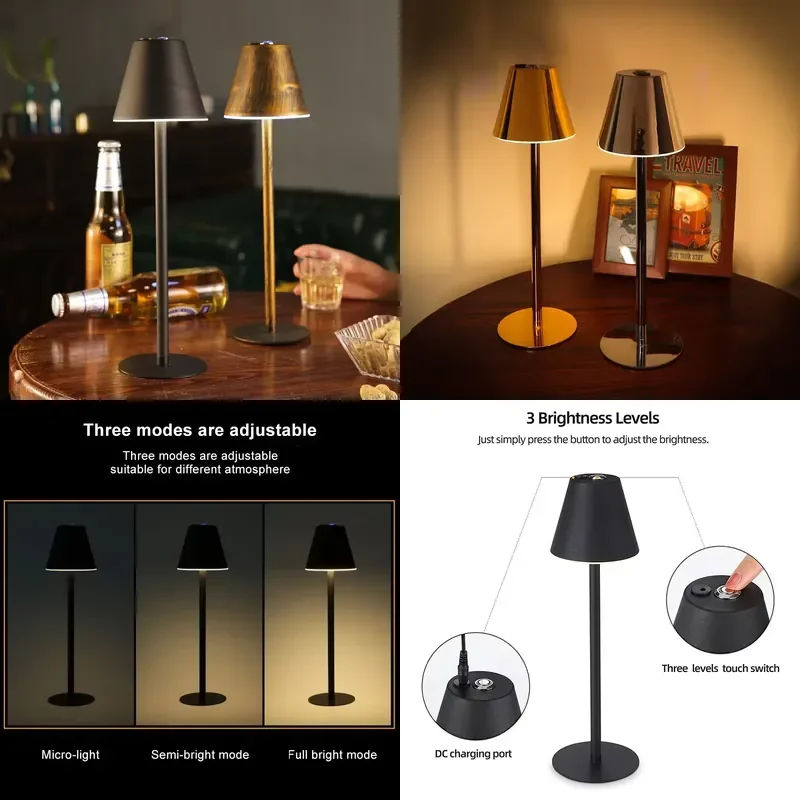 Modern Creative Rechargeable LED Desk Lamp Touch Control with USB Charging Port for Office Restaurant Bar Study Reading