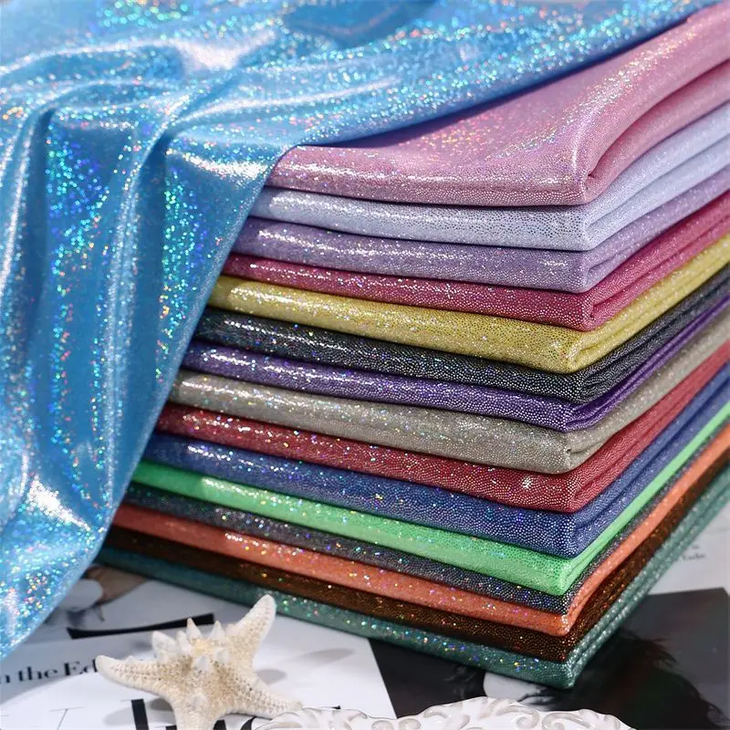 Soft Glossy Laser Bronzing Reflective Fabric Stretch By Meters for Decoration Background Curtains Stage Clothes Diy Sewing Cloth