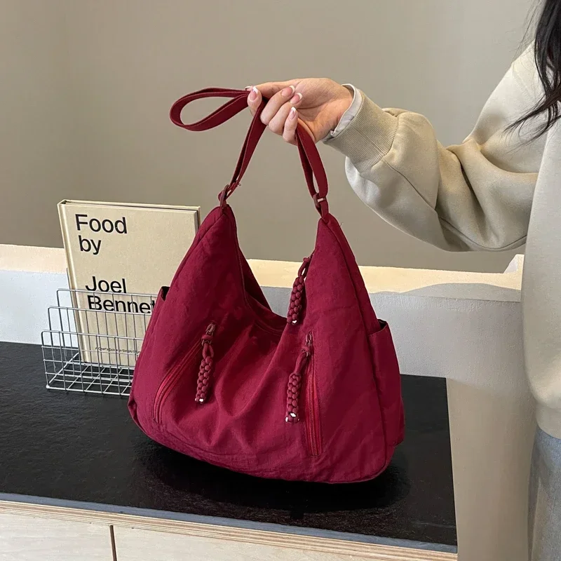 2024 New Casual Versatile Slant Cross College Student Fashion Commuter ShoulderBag Large Capacity Canvas Solid Color Women's Bag