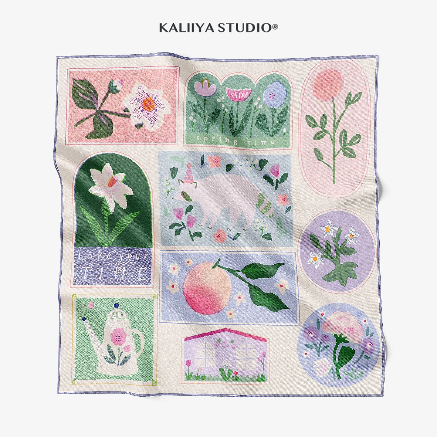 

KALIIYA Original Macaron Patchwork Floral Square Scarf Gentle Girl Style Silk Scarf Shirt Collar Tie Summer Fashion Accessory