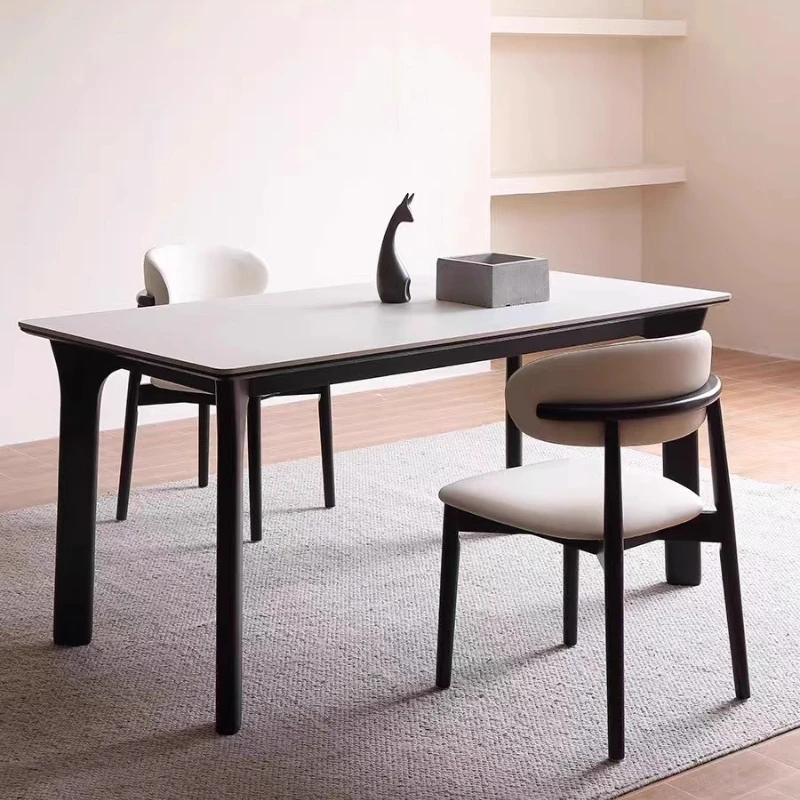 

Solid wood slate dining table Household ash wood rectangular Italian modern simple dining table and chairs