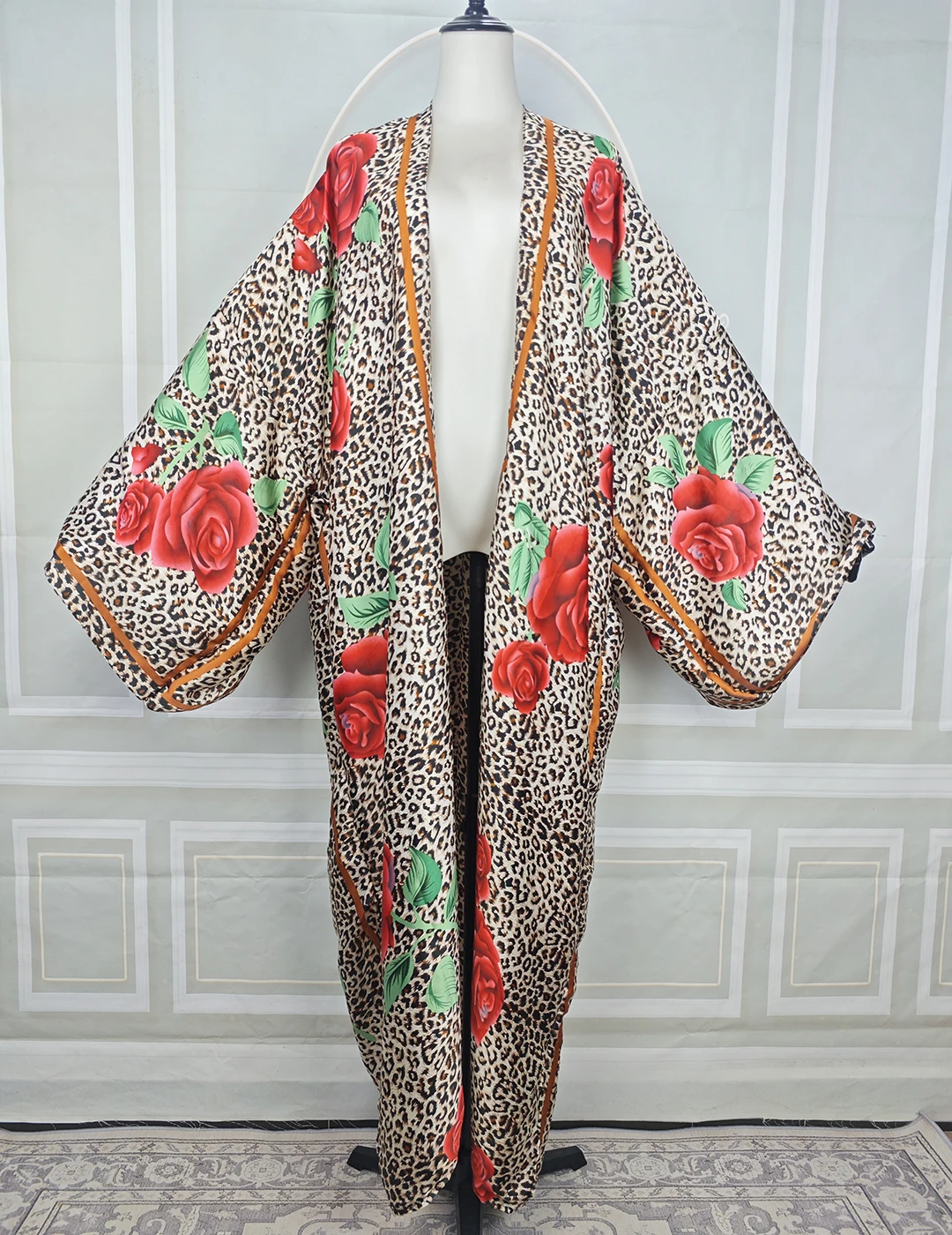 

Women’s 2026 Beach Vacation Long Kimonos Cardigans Oversize Leopard Print Loose Summer Kaftan African Boho Open Front Duster